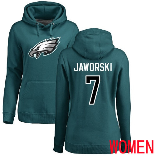 Women Philadelphia Eagles #7 Ron Jaworski Green Name and Number Logo NFL Pullover Hoodie Sweatshirts->nfl t-shirts->Sports Accessory